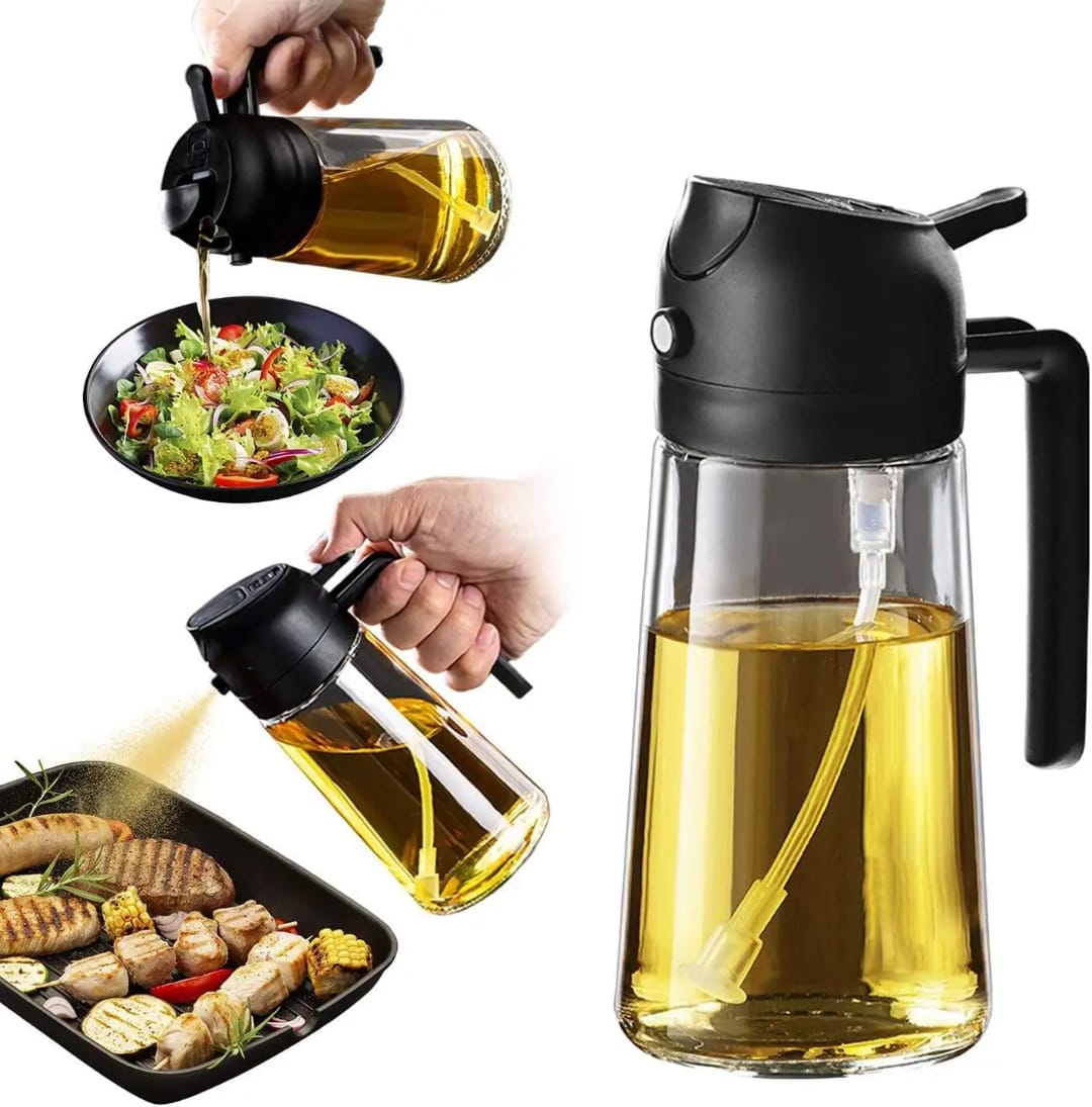 2-in-0ne Oil Spray bottle for Cooking - Refillable Olive Oil Dispenser
