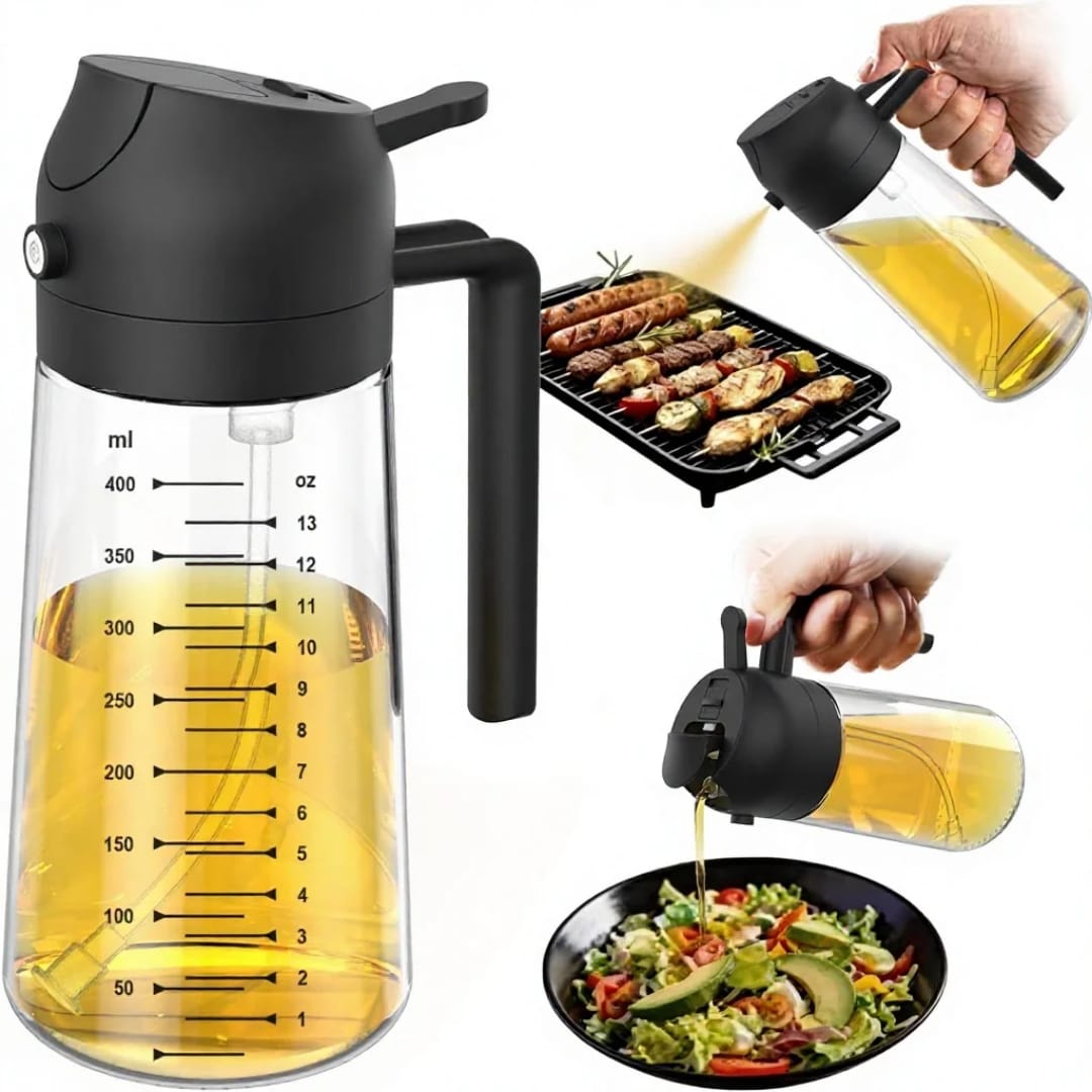 2-in-0ne Oil Spray bottle for Cooking - Refillable Olive Oil Dispenser